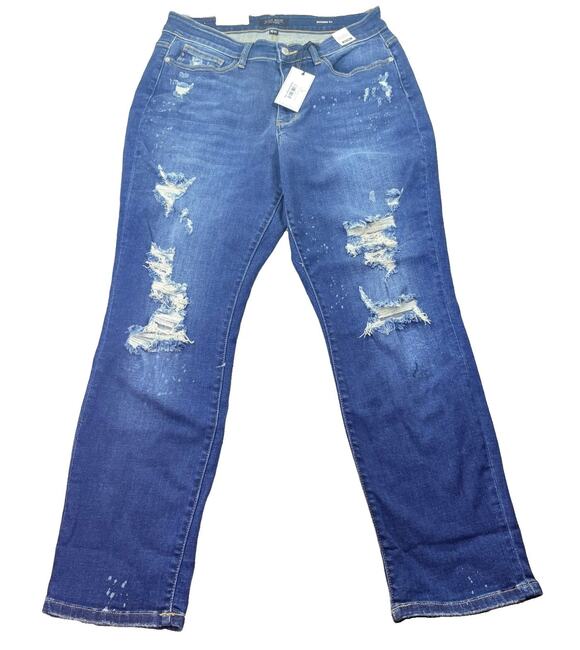 Judy Blue Denim - Judy Blue High Rise Boyfriend Fit Distressed Dark Wash Jeans JB82198DK Size 16W